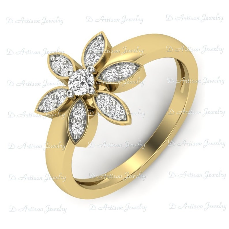 Classic Diamond Flower Engagement Ring Sterling Silver Flower Ring Flower Petal Art Nouveau Wedding Ring For Women Floral Wedding Jewelry