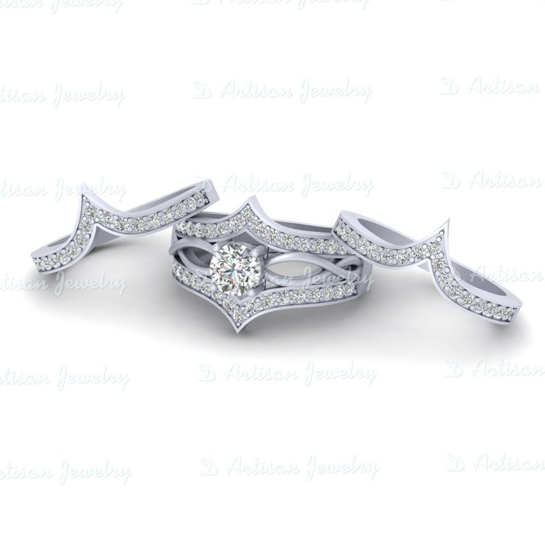 Diamond Eternity Band Bridal Wedding Sets Diamond Promise Rings Free Shipping 3Pc Unique Diamond Engagement Ring Matching Wedding Bands