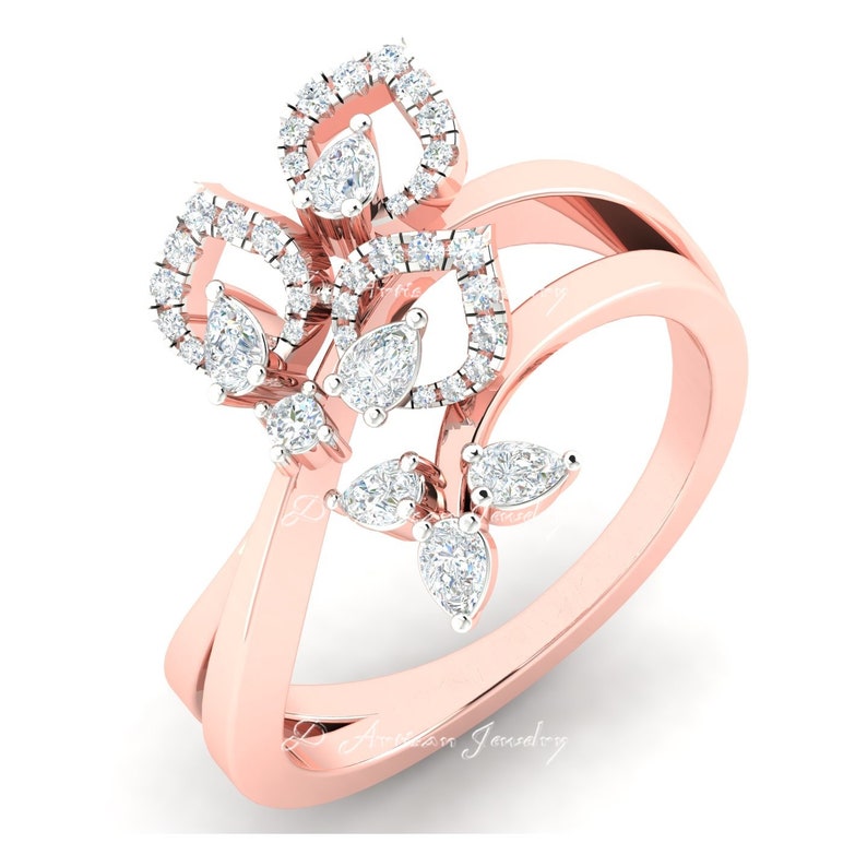 Bridal Jewelry Split Shank Unique Promise Ring Beautiful Floral Design Art Nouveau Diamond Engagement Ring Classic Diamond Wedding Ring