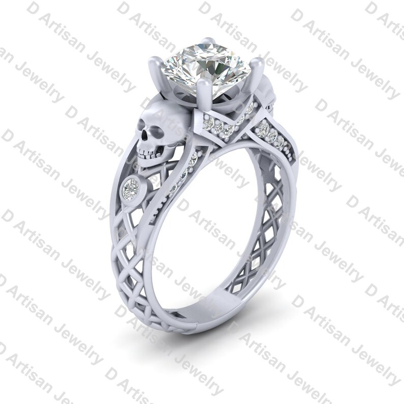 Sterling Silver Skull Ring Womens White Gold Skull Wedding Ring For Women Gothic Skull Jewelry Classic Diamond Skull Engagement Ring Ring