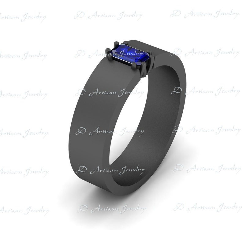 Bands For Men Men/'s Jewelry Classic Anniversary Gift For Him Free Shipping Emerald Cut Solitaire 0.60ct Blue Sapphire Mens Wedding Band