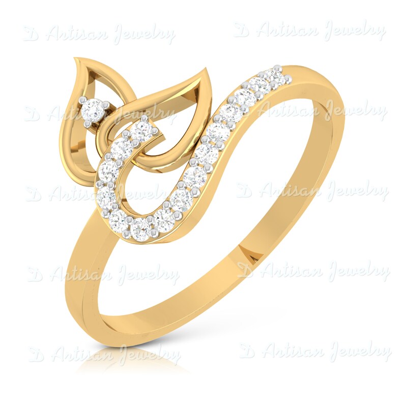 Leaf Petal Art Nouveau Unique Anniversary Ring Simply Classic Engagement Ring For Women Floral Leaf Design Diamond Wedding Ring Jewelry