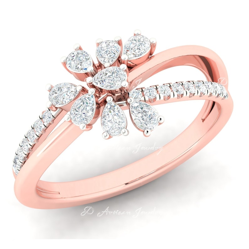 Diamond Anniversary Ring Gift For Her Rose Gold Engagement Ring For Women Classic Elegant 0.55cttw Simulated Diamond Promise Ring For Her