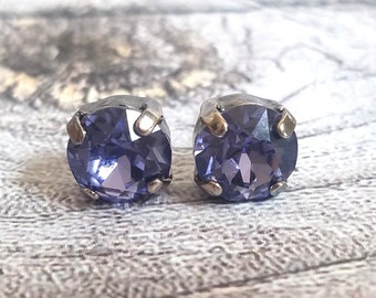 Swarovski Crystal Studs Earrings, Tanzanite, Swarovski Crystal Earrings,8mm Crystal, Post Earrings