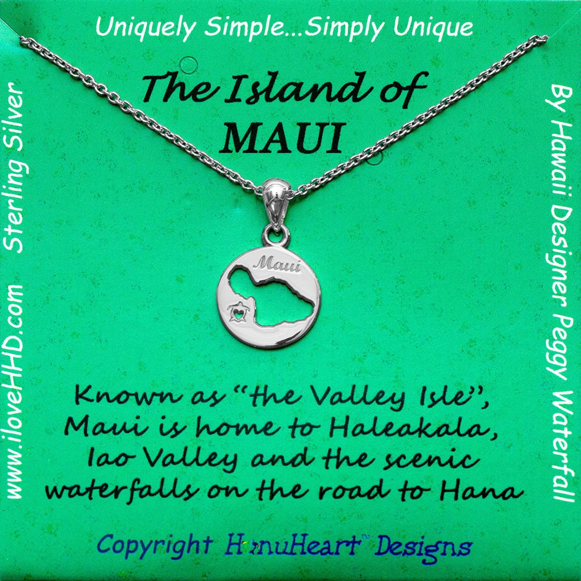 Island of Maui Hawaii Small Pendant Necklace in Sterling Etsy