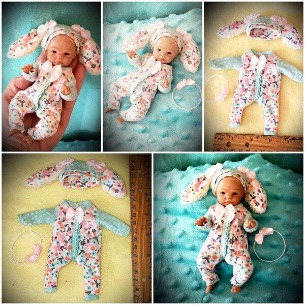 Sleeper outfit 5"-5.5" ooak mini polymer clay baby, silicone, reborn art dolls