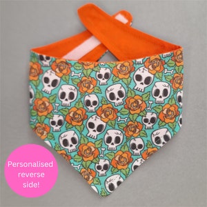Skulls & Orange Roses Pet Bandana - reversible and personalised