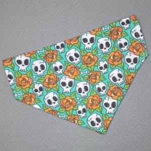 Skulls & Orange Roses Bandana - over the collar for dogs and cats