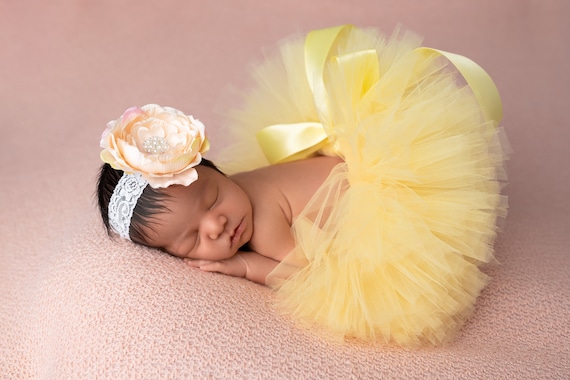 YELLOW TUTU, Yellow Baby Tutu and Headband, Newborn Tutu Set