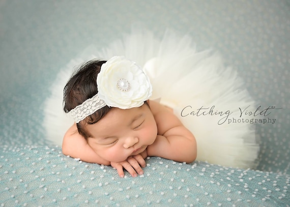 Newborn Tutu Ivory Tutu Baby Tutu Headband Baby Girl Tutu Baby