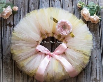 PINK Newborn Tutu Set, Cake Smash Tutu, Pink and Gold First Birthday, Pink and Gold Tutu and Headband Set