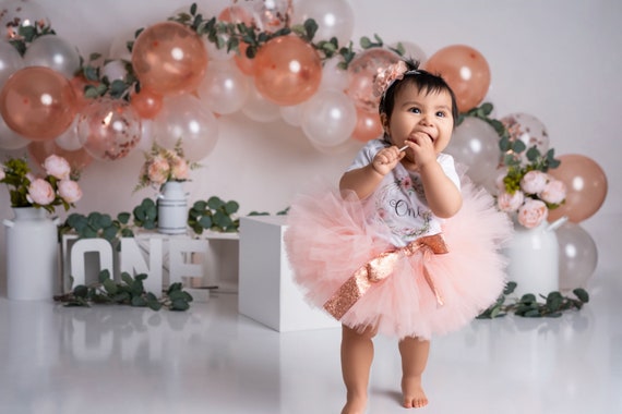 Peach Tutus, First Birthday Tutu Set, Cake Smash, 1/st Birthday Outfit,  Floral One Bodysuit- Boho Floral Onesie, Boho Baby, Baby Tutu,