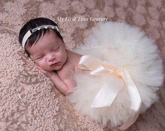 Ivory Tutu, Newborn Tutu, Cake Smash Tutu, Newborn Tutu Set, Baby Tutu, Baptism Outfit, Newborn Photo Props, Baby Skirt, Baby Headband, 1st