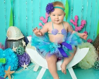 Under the Sea, Mermaid Tutu, Tutu and Headband, Baby Tutu, Ocean Themed Birthday, Tutu Set, Toddler Tutu, Girls Birthday Outfit,1st Birthday