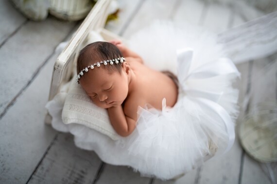 TUTU BLANCO y diadema Tutu Blanco Recien Nacido Juego Tutu Recien Nacido Tutu Bebe Blanco Vestido de Bautismo Traje de Bautizo Accesorios para