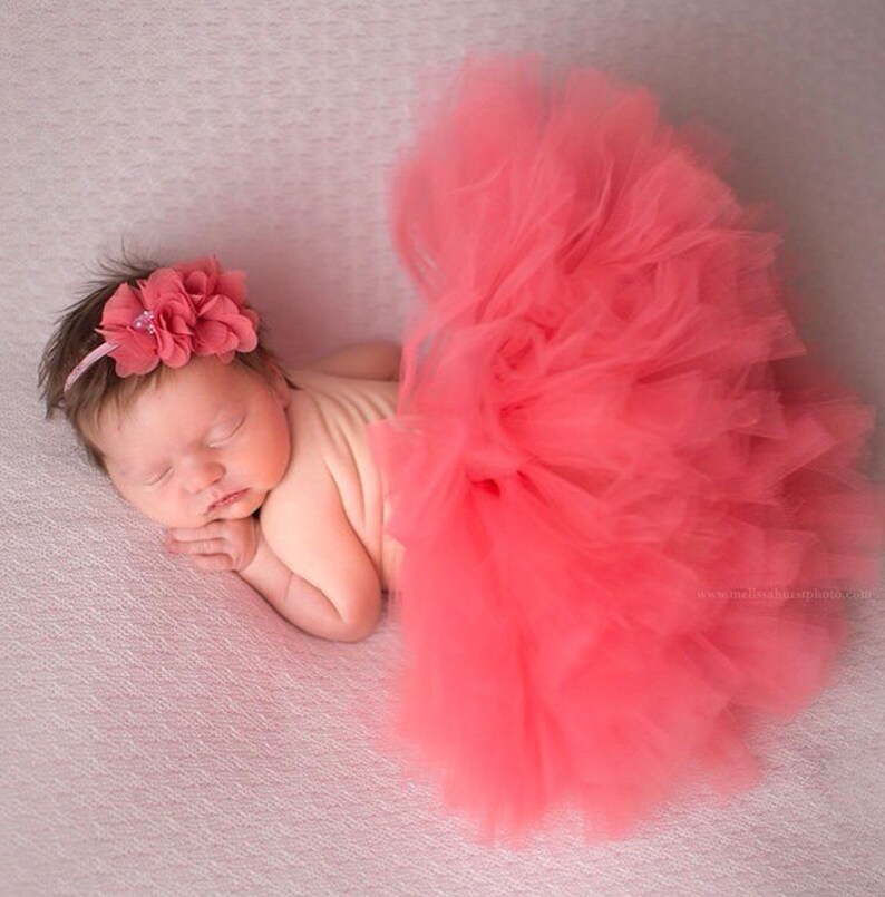 First Birthday Tutu Newborn Tutu Baby Tutu CORAL TUTU and headband set Cake Smash Infant Tutu,Newborn Props