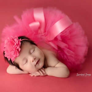 Pink Newborn Tutu and Headband- Pink Tutu- Hot Pink Tutu- Baby Flower Headband- Newborn Tutu Set- Baby Tutu- Toddler Tutu- Pink Baby Tutu
