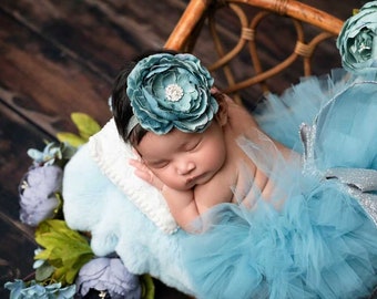 Aqua Tutu and Headband, Newborn Tutu Set, Newborn Tutu, Flower Headbands, Newborn Photo Props, Rhinestone Headbands, Photo Props