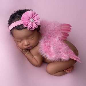 Pink Baby Wing Set / Baby Angel Wing Set / Flower Tie Back