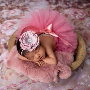 Pink Newborn Tutu and Headband- Pink Tutu- Rose Mauve Tutu- Baby Flower Headband- Newborn Tutu Set- Baby Tutu- Toddler Tutu- Pink Baby Tutu