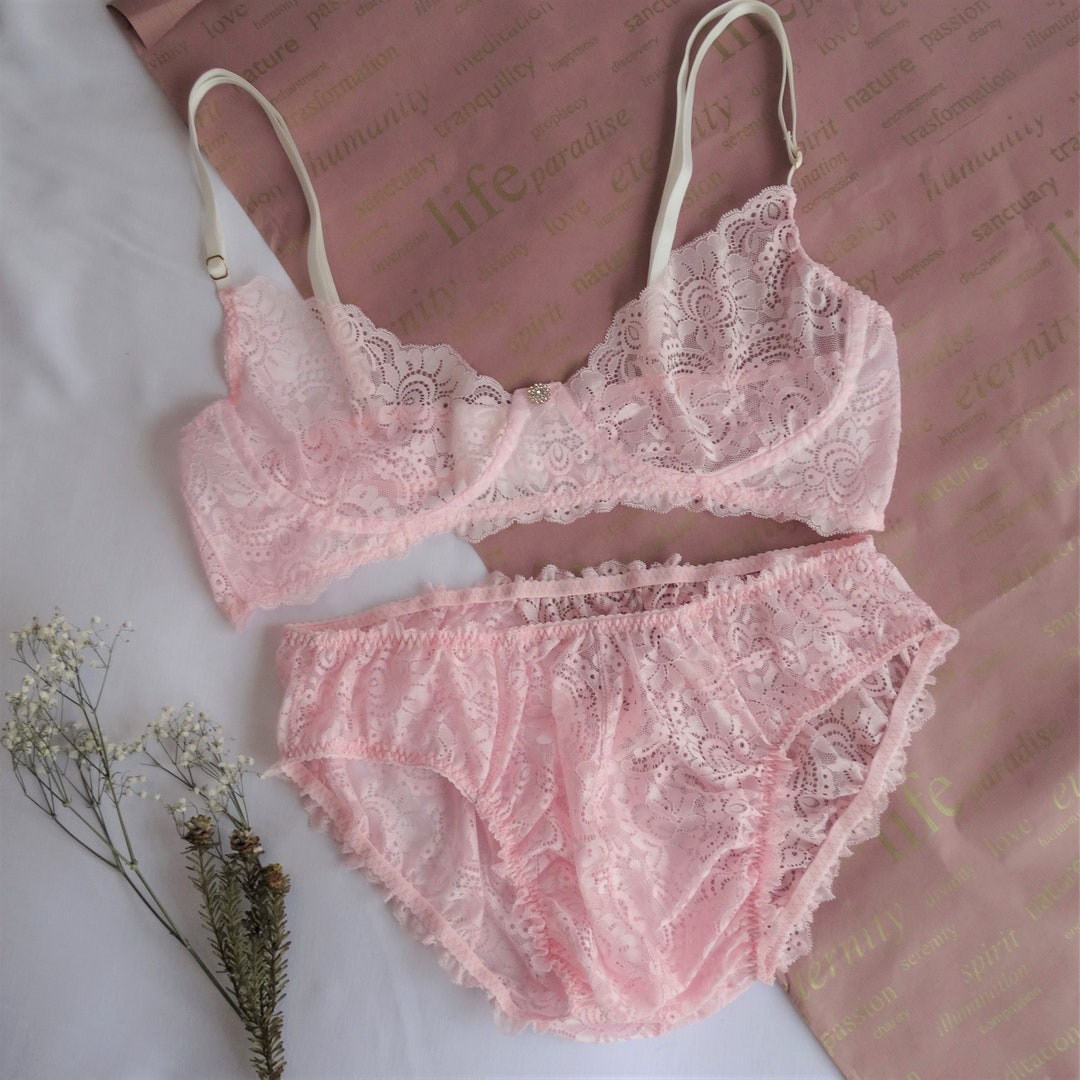 Pink Lace Sissy Bra and Panties Lingerie Set for Men, Crossdresser ...