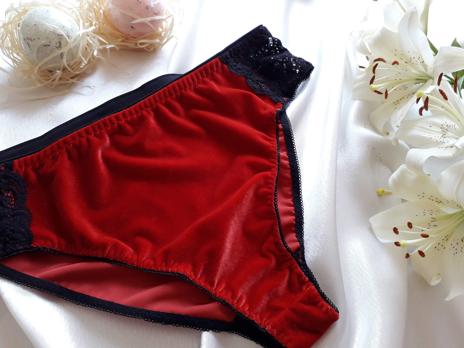Velvet High Waist Panties Plus Size Bikini Red Lingerie Etsy
