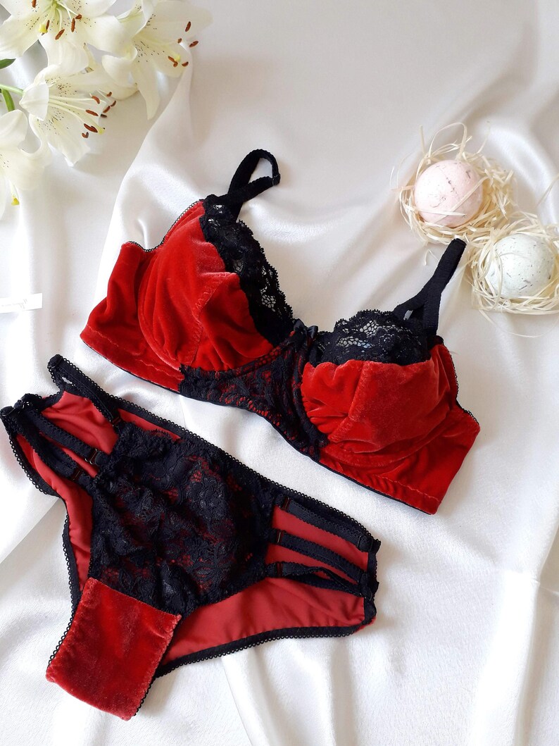 Red Velvet Lingerie Set Velvet Panties Velvet Bra Red Etsy