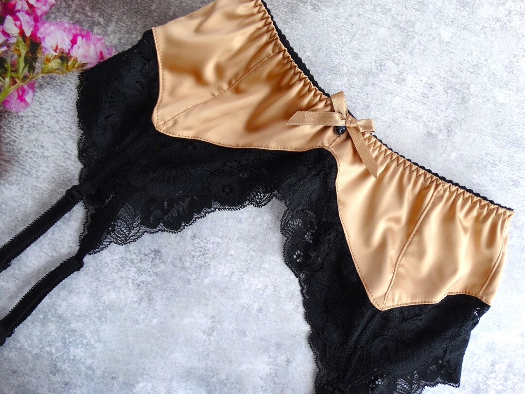 Gold Black Silk Lace Garter Belt Suspender Belt Plus Size Etsy