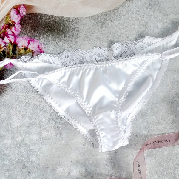 White bridal silk panties for wedding night, satin sexy lingerie