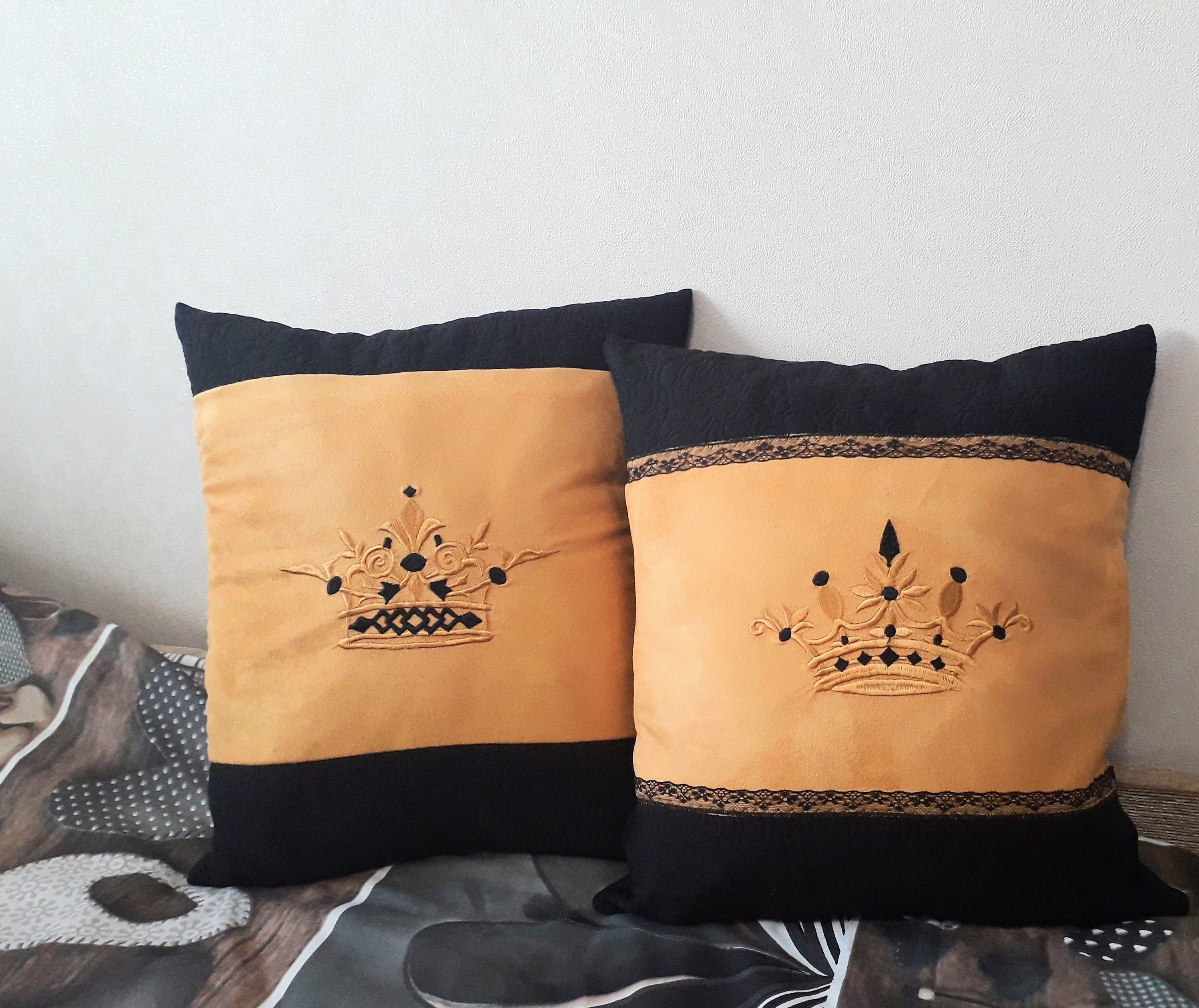 Black pillows Queen King Crown Decorative cushions Decorate Etsy