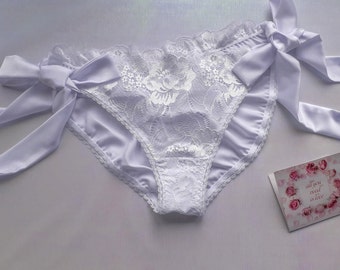 Bridal romantic silk panties with bows, satin briefs