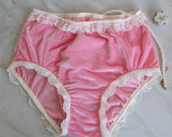 Pink velvet high rise brief panties, sissy panties