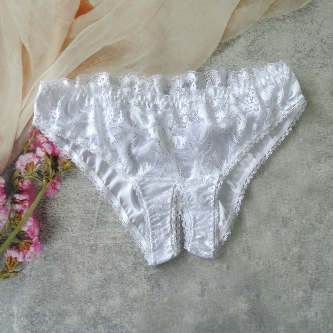 Crotchless Silk White Bridal Panties for Wedding Night, Satin Sexy ...