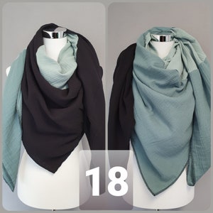 Muslin Scarf Women XXL Scarf Black Mint Sage Green #18