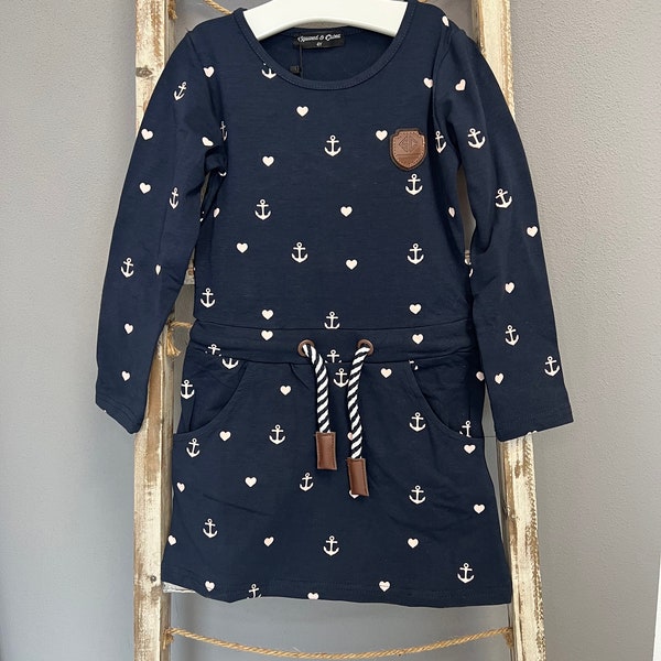 Kinder Jerseykleid mit Taschen, langarm Tunika mit Kordeln