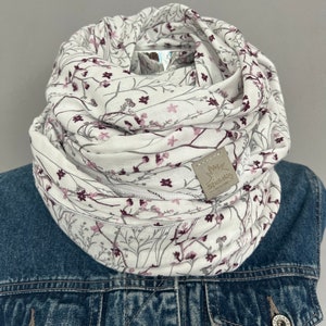 Muslin cloth ladies XXL scarf pastel flowers delicate lilac purple bordeaux white