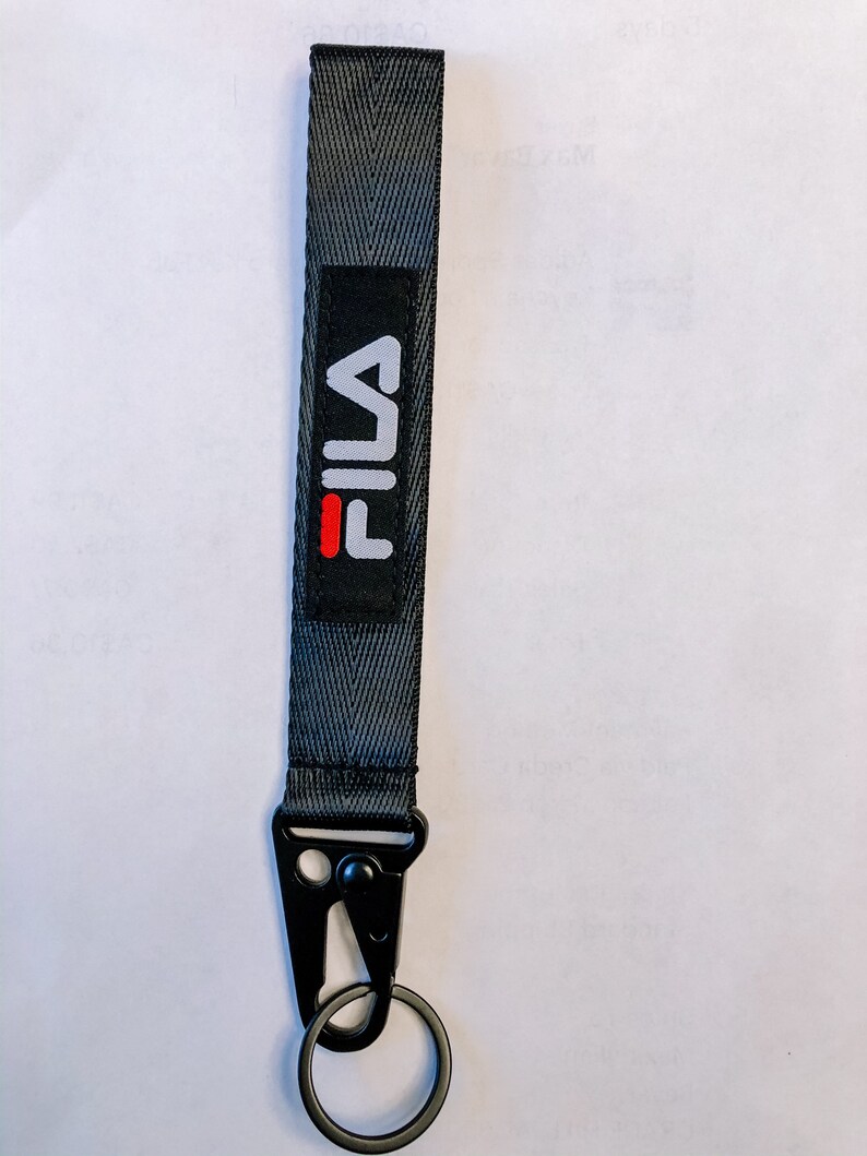 FILA Sports Wrist Lanyard Key Fob Keychain Logo Clip Black Etsy