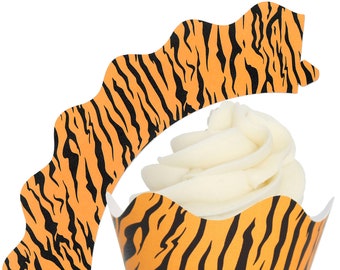 Tiger Print Cupcake Wrappers Wraps Collars - 12/Pk