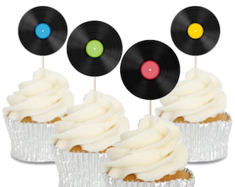 Rétro Vinyle Record Northern Soul Musique Comestible Cupcake Toppers plaquette/Icing x12