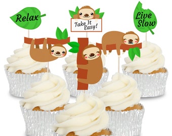 Sloth Cupcake Toppers Tops Picks Pics- 12/Pk