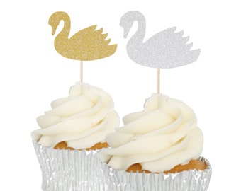 Glitter Swan Cupcake Topper Tops Picks Pics - 12/pk