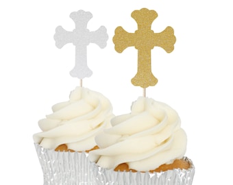 Ornate Glitter Cross Cupcake Toppers - 12pk