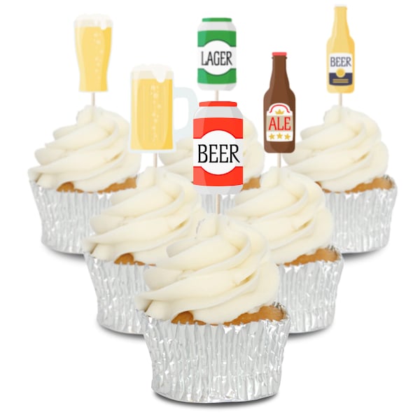 Beer Cupcake Toppers Tops Picks Pics - 12pk