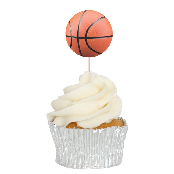 Basket Ball Cupcake Tops Toppers Picks Pics - 12Pk