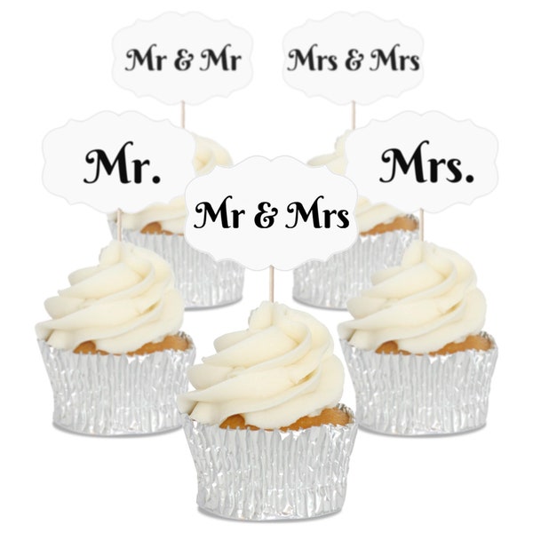 Mr & Mrs Bruiloft Cupcake Toppers Tops Picks Foto's - 12/pk