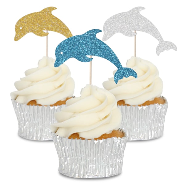 Dolphin Cupcake Toppers Tops Picks Pics - 12/pk