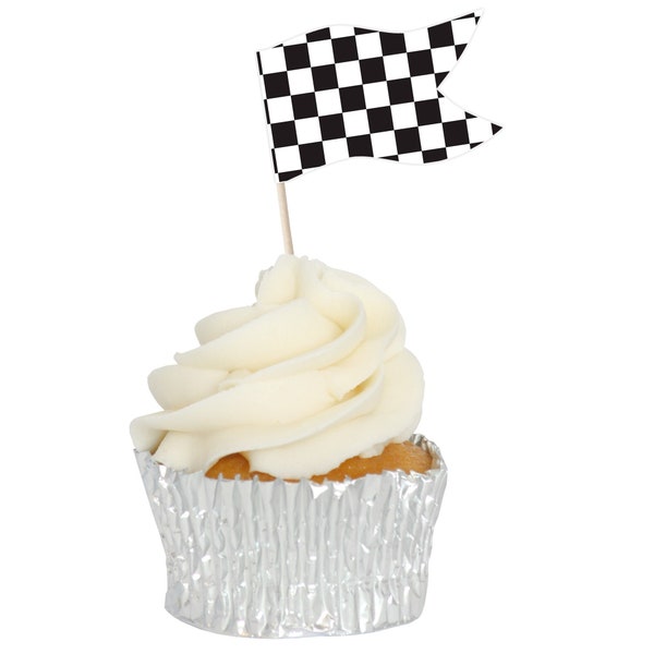 Checkered Sandwich Flag Cupcake Toppers Tops Picks Pics - 12/pk