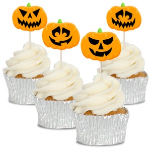 Pumpkin Jack o' Lantern Halloween Cupcake Toppers Tops Picks Pics 12pk image 1