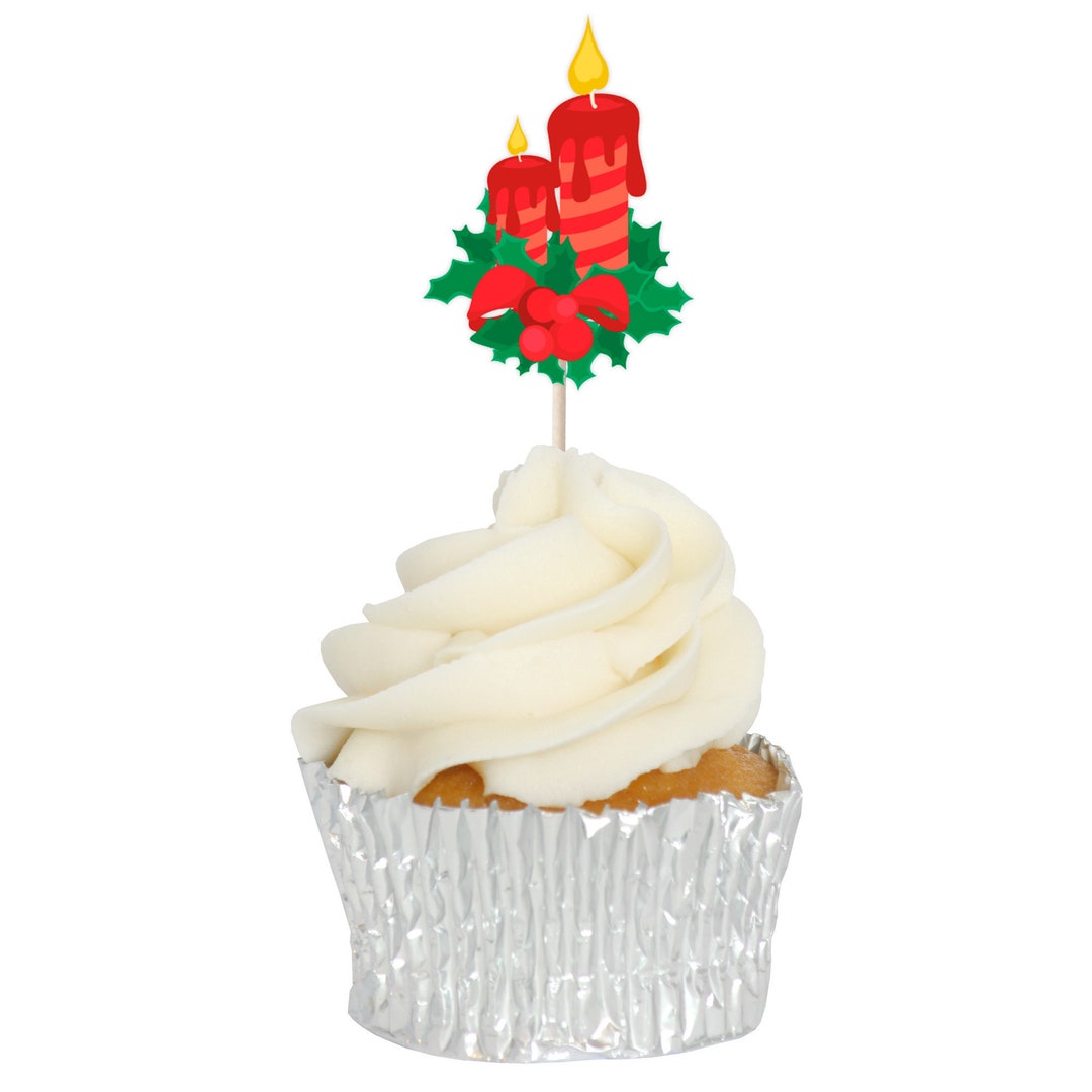 Christmas Candles Cupcake Toppers Tops Picks Pics 12pk Etsy