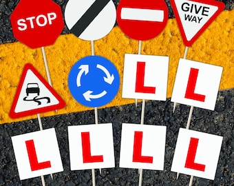 Learner Driver Cupcake Toppers: L Plates & Road Signs - 24 Piece Set